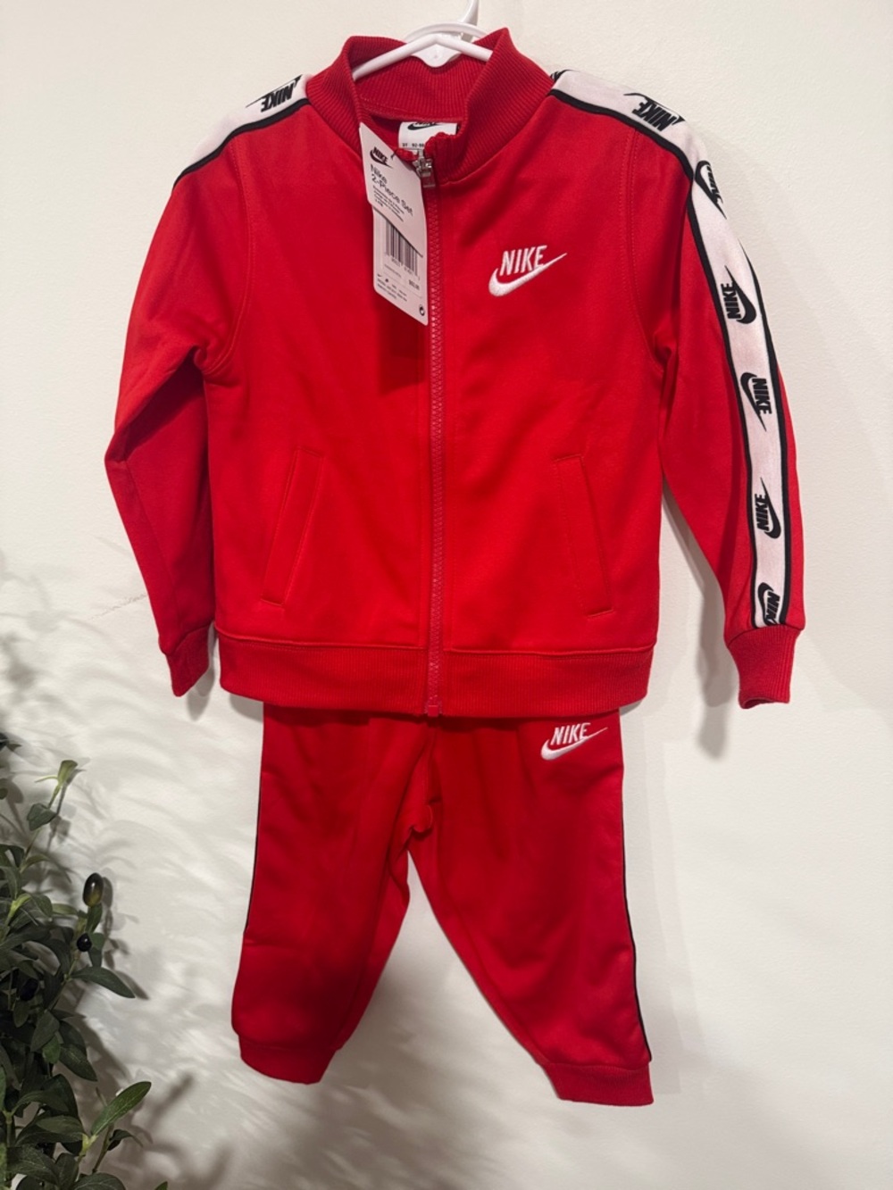 Nike Red Kids Track Jacket and Pants Set with White Logo Trim
